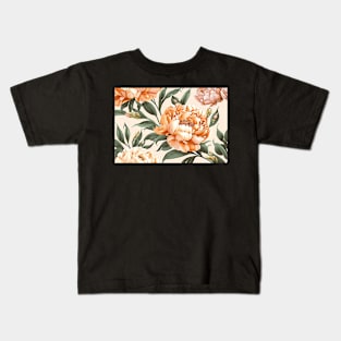 Floral Garden Botanical Print with Peonies Kids T-Shirt